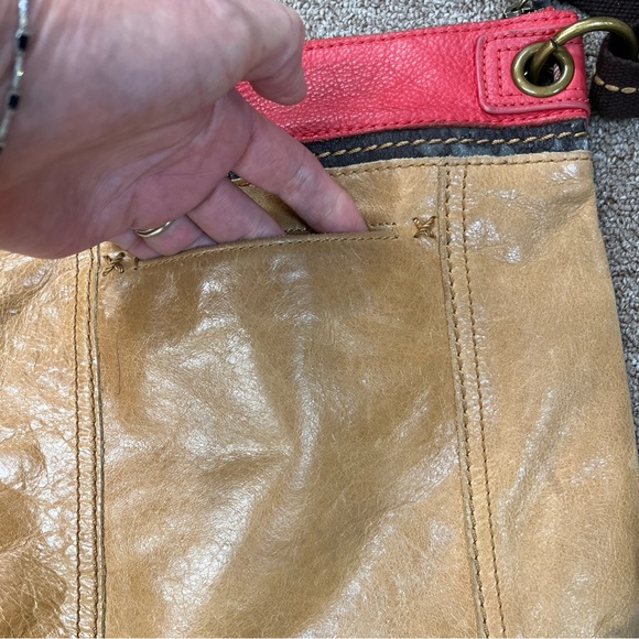 The Sak Leather Crossbody Color Block Red Tan Heavy Stitch Charm - Picture 6 of 11